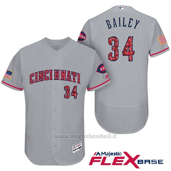 Maglia Baseball Uomo Cincinnati Reds 2017 Estrellas Y Rayas 34 Homer Bailey Grigio Flex Base